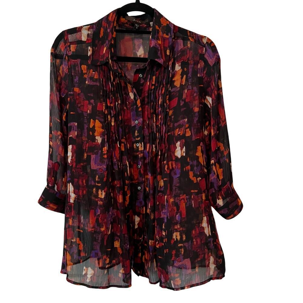 Fever Women's 3/4 Sleeve See‎ Through Blouse Size Medium